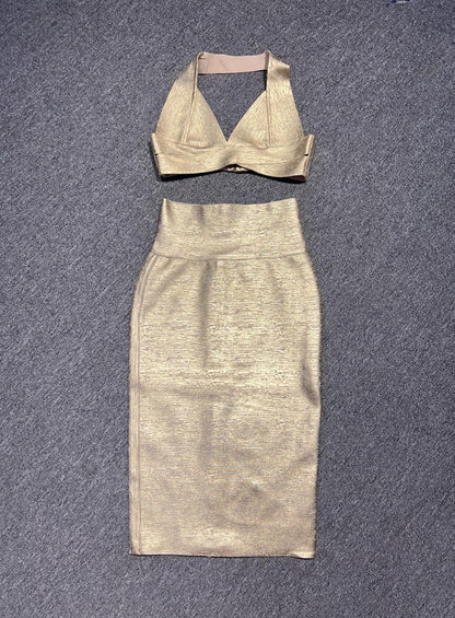 Sultry Backless Bandage Set | Sexy Deep V-neck Top & Skirt Set - Country in My Heart