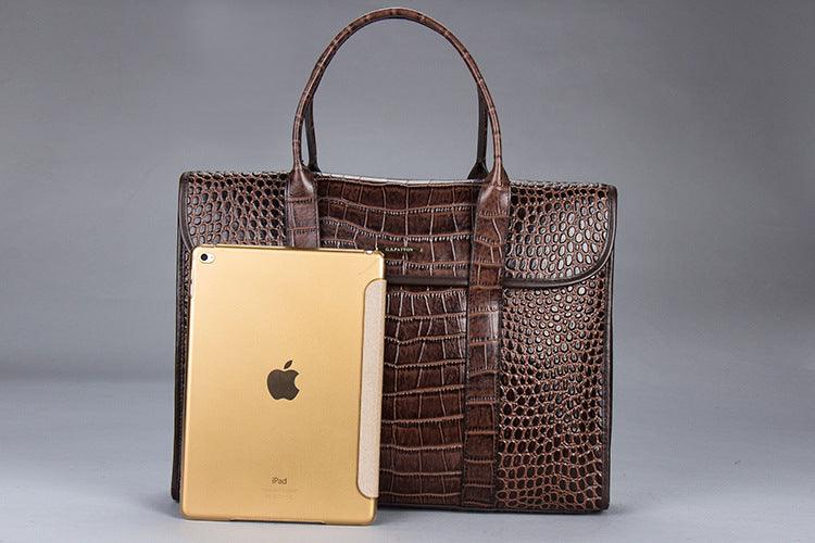 Exotic Croco Leather Laptop Bag - Luxury Genuine Cowhide for Stylish Women - Country in My Heart