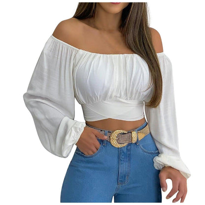 Off Shoulder Cross Tie Long Sleeve Top | Sexy & Trendy Cowgirl Look - Country in My Heart