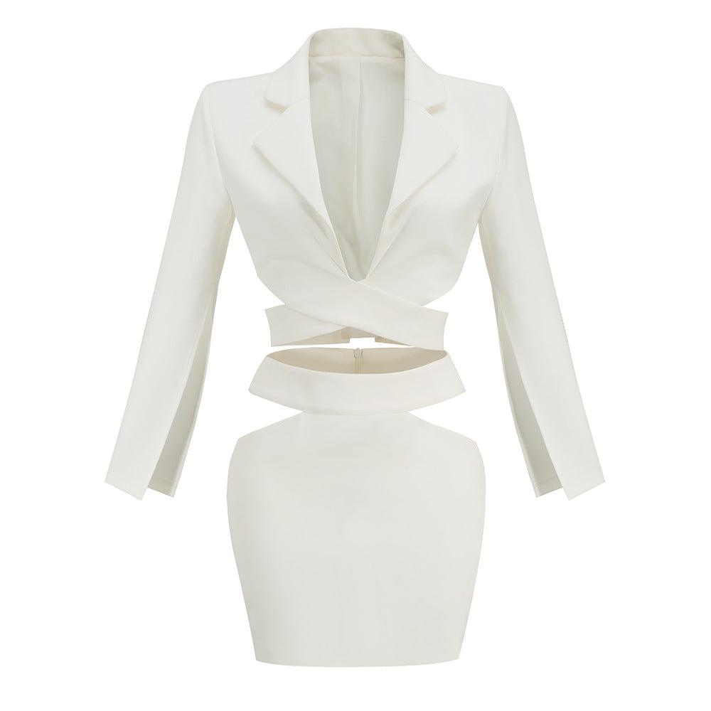 Chic White V-Neck Suit Set - Country in My Heart