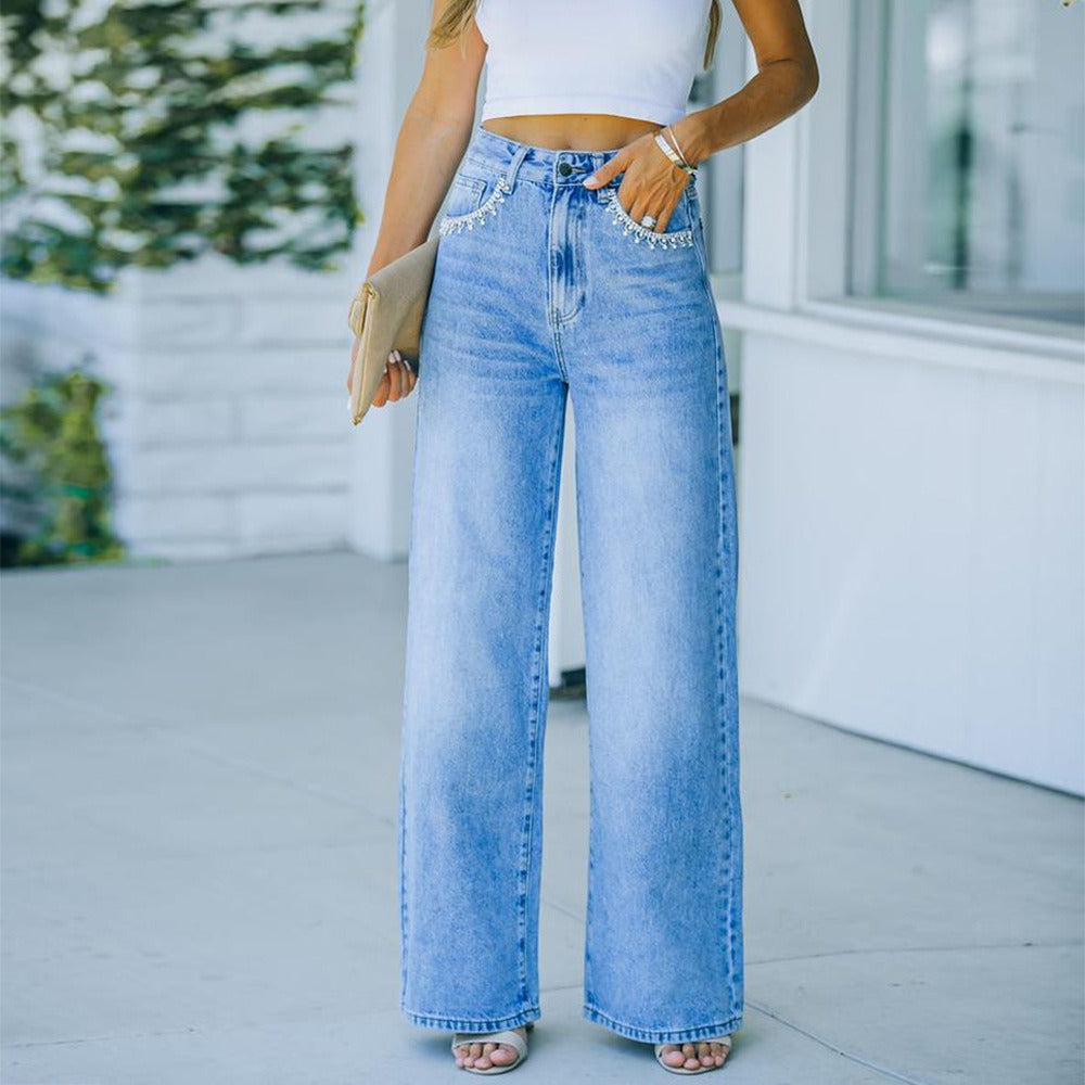 "Ava" Petal Pocket Wide-Leg Denim Jeans - Country in My Heart