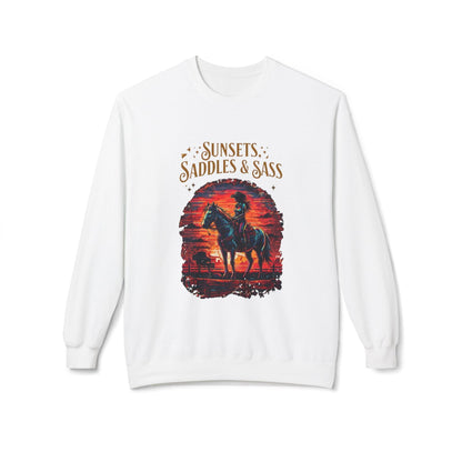 Sunsets Saddles and Sass Softstyle Fleece Crewneck Sweatshirt - Country in My Heart