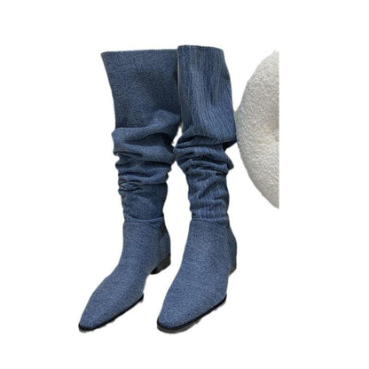 Women’s Denim Knee High Boots - Casual Cowboy Style - Country in My Heart