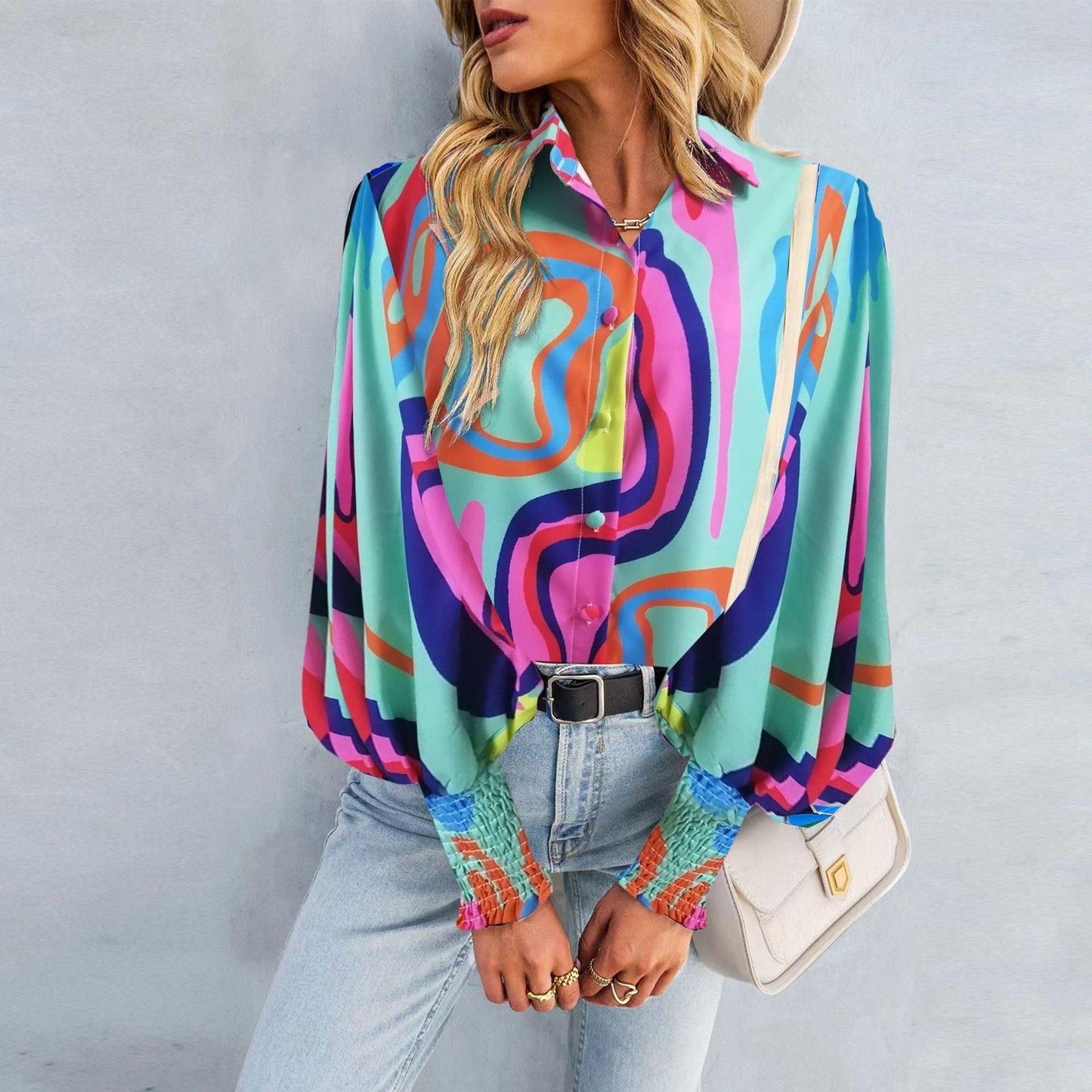 Boho Printed Lantern Sleeve Top – Relaxed Fit Casual Shirt for Country Girls - Country in My Heart