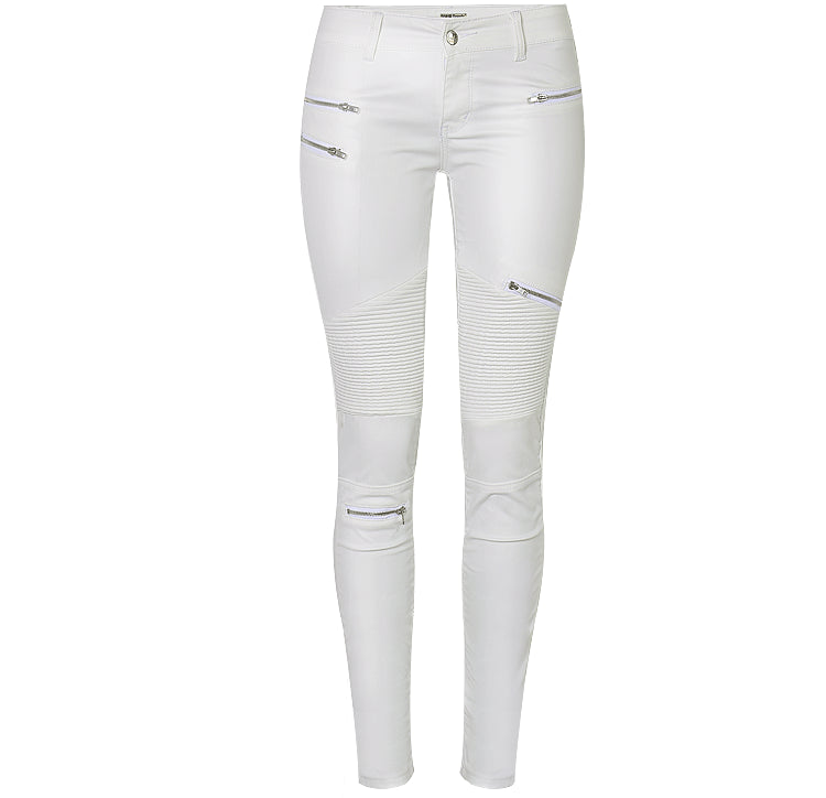 "Lola" White Faux Leather Zippered Knee Pencil Pants - Country in My Heart