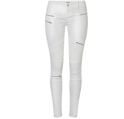 "Lola" White Faux Leather Zippered Knee Pencil Pants - Country in My Heart