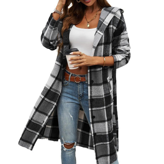 Contrasting Color Hooded Jacket – Stylish Cowgirl Outerwear with Checkered Pattern - Country in My Heart