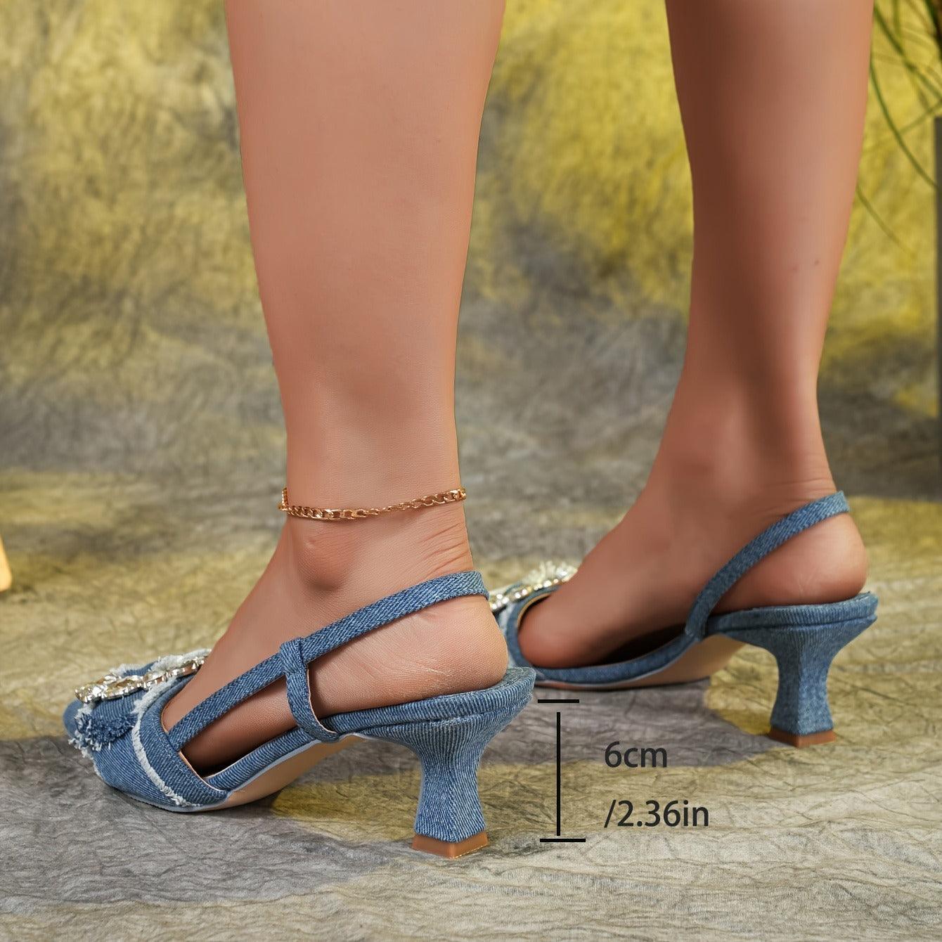 Denim Diamond Buckle Heels - Country in My Heart