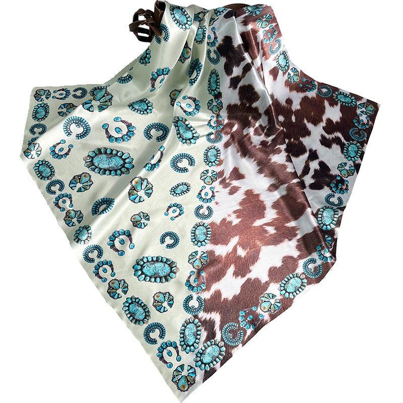 Western Style Cow Pattern Turquoise Scarf – Elegant Cowgirl Accessory - Country in My Heart