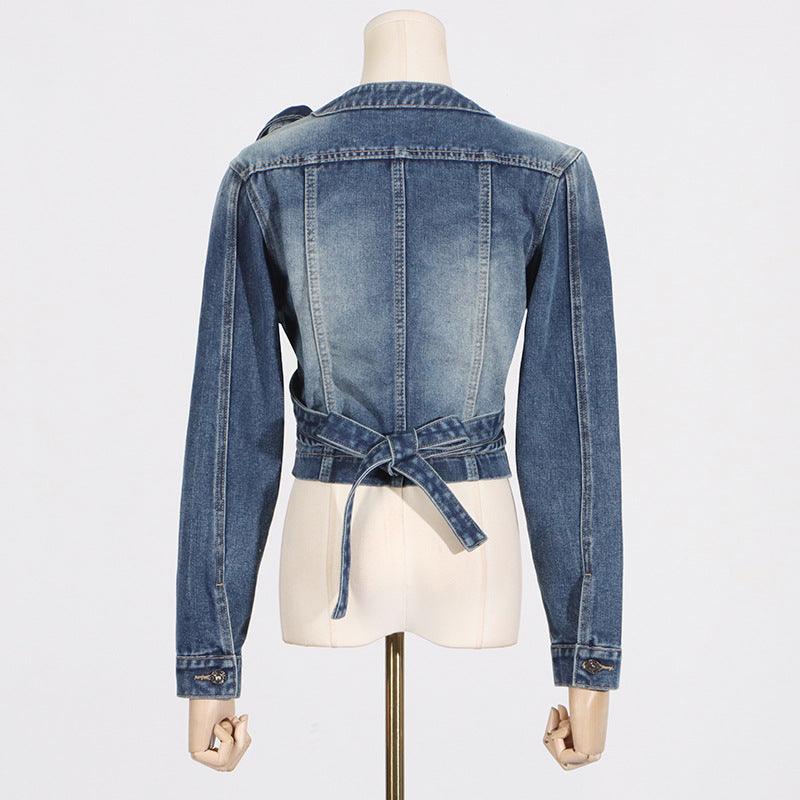 Women’s V-neck Cross Asymmetrical Lace-Up High-End Short Denim Jacket - Country in My Heart