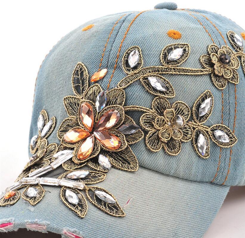 Cowgirl's Diamond Embroidery Flower Baseball Cap - Country in My Heart