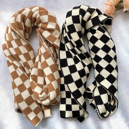 Cowgirl Chic Checkerboard Knitted Scarf – Stylish Winter Accessory for Cowgirls - Country in My Heart