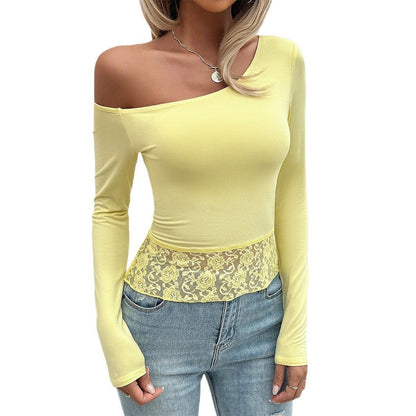 Lace Embrace One Shoulder Top - Sexy Lace Detail Fashion Top for Women - Country in My Heart