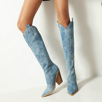 Tie Dye Denim Knee-High Cowgirl Boots - Country in My Heart