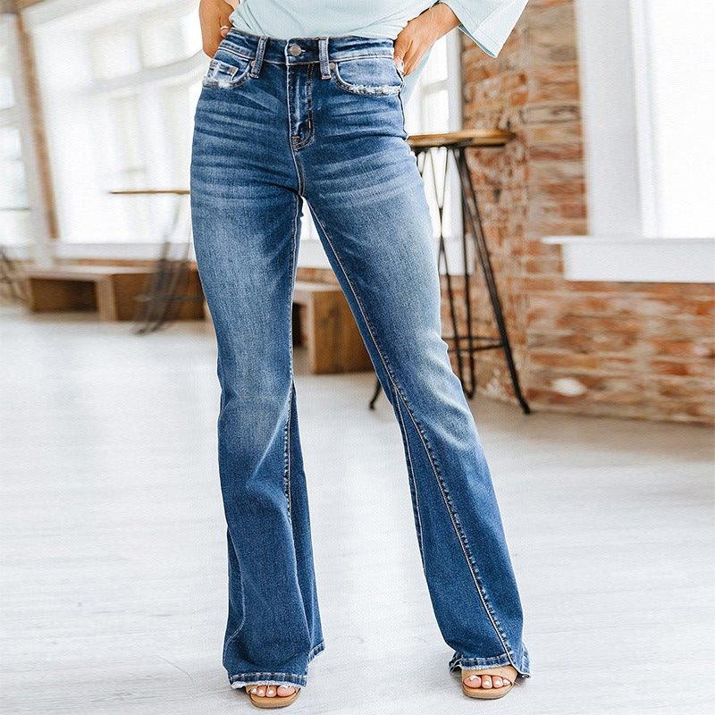 Rustic Cowgirl Distressed Jeans - Trendy Wide Leg Denim Jeans for Women - Country in My Heart