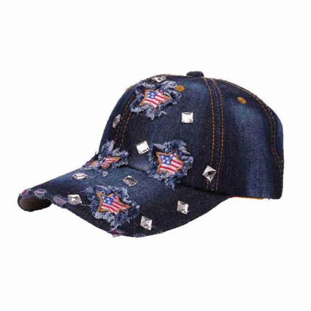 American Flag Distressed Denim Baseball Cap - Country in My Heart