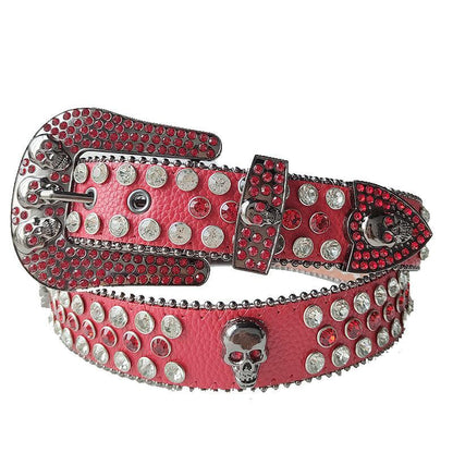 Skullduggery Western Rhinestone Belt | Punk Rock Skull Studded Fashion Belt - Country in My Heart