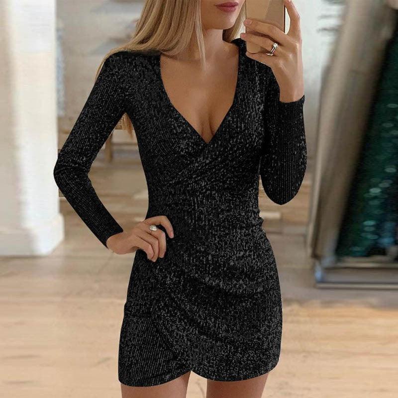 "Elegant V-Neck Sequin Mini Dress – Sexy Tight Fit Party Dress, Glamour for Women" - Country in My Heart