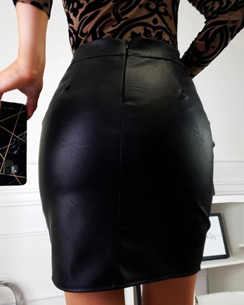 Black Leather Zippered Front Skirt - Country in My Heart