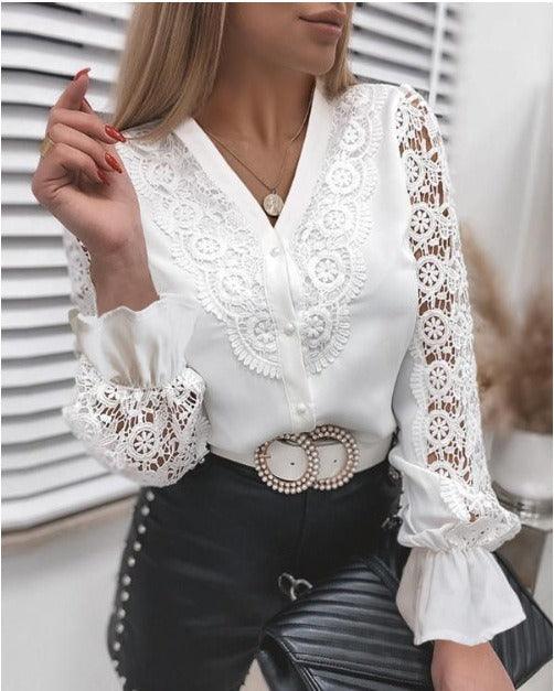 Stylish White Lace Long Sleeved Cut Out Shirt - Country in My Heart