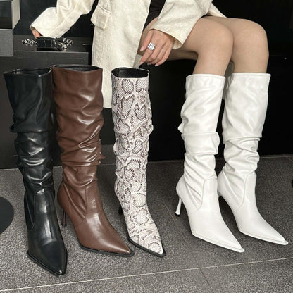 LuxSnakeskin Pointed Toe Knee High Boots - Country in My Heart