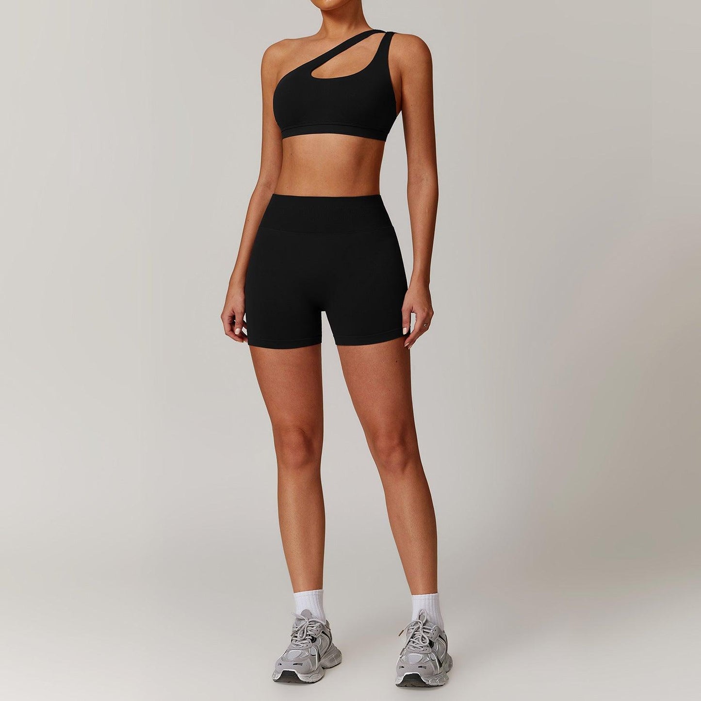 Slant Shoulder Bra + High-Waisted Shorts Yoga Set | Country Girl Fitness Outfit - Country in My Heart