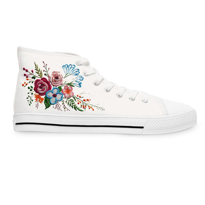 Womens White High Top Sneakers with Vibrant Wildflower Design - Country in My Heart