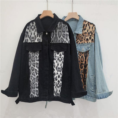 Wild Leopard Denim Jacket Top – Stylish Cowgirl Fashion with Leopard Print and Sequins - Country in My Heart