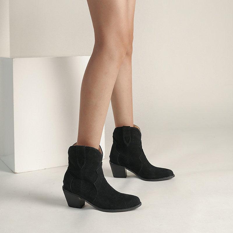 Cowgirl Chic Suede Ankle Boots - Stylish High Heel Cowgirl Boots for Women - Country in My Heart