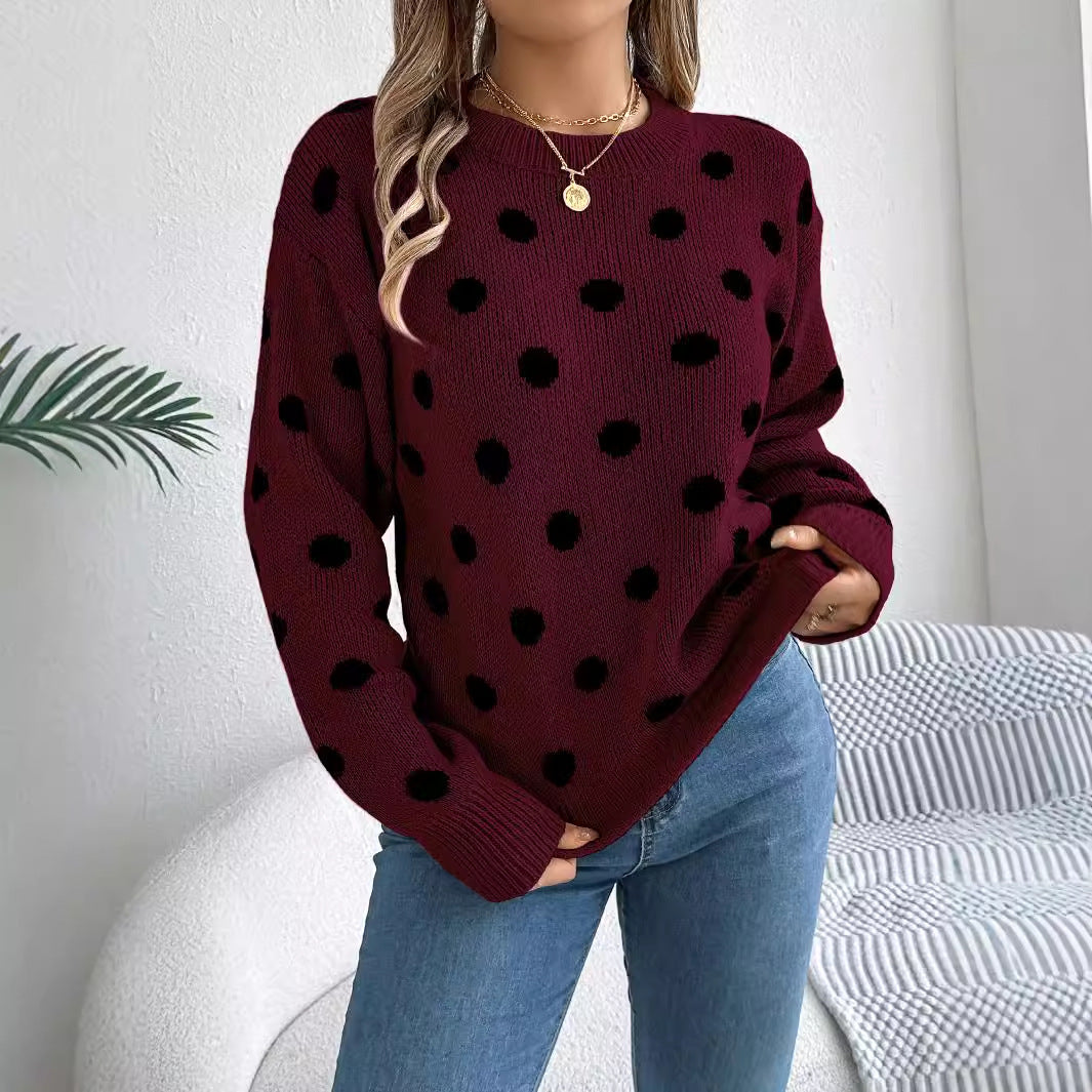 Polka Dot Long-Sleeved Pullover Sweater – Cozy and Stylish Cowgirl Sweater