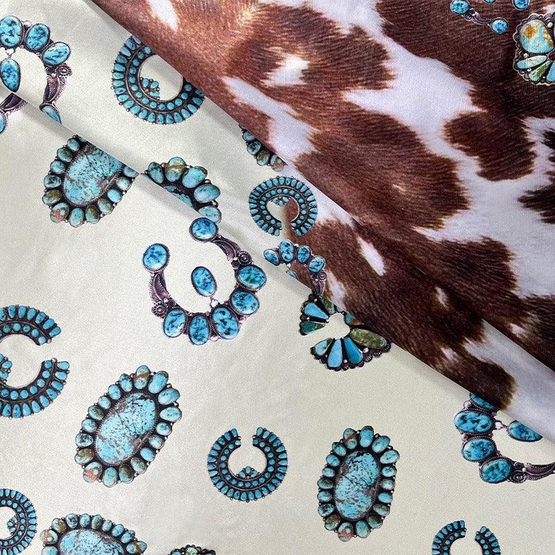 Western Style Cow Pattern Turquoise Scarf – Elegant Cowgirl Accessory - Country in My Heart