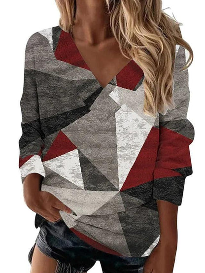 Boho Western V-Neck Long Sleeved Top – Stylish Cowgirl Fashion with Geometric Patterns - Country in My Heart