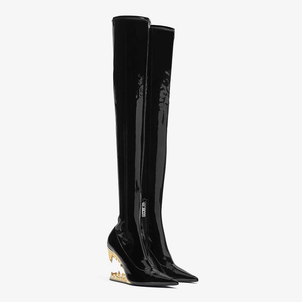 Limited Edition Teeth Shaped High Heels Knee-Length Boots | Paris Fashion - Country in My Heart