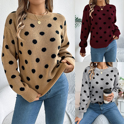 Polka Dot Long-Sleeved Pullover Sweater – Cozy and Stylish Cowgirl Sweater