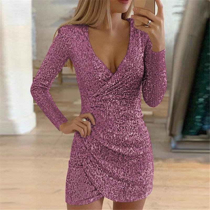 "Elegant V-Neck Sequin Mini Dress – Sexy Tight Fit Party Dress, Glamour for Women" - Country in My Heart