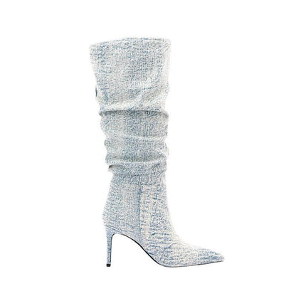 White Denim High Heel Tall Boots - Country in My Heart