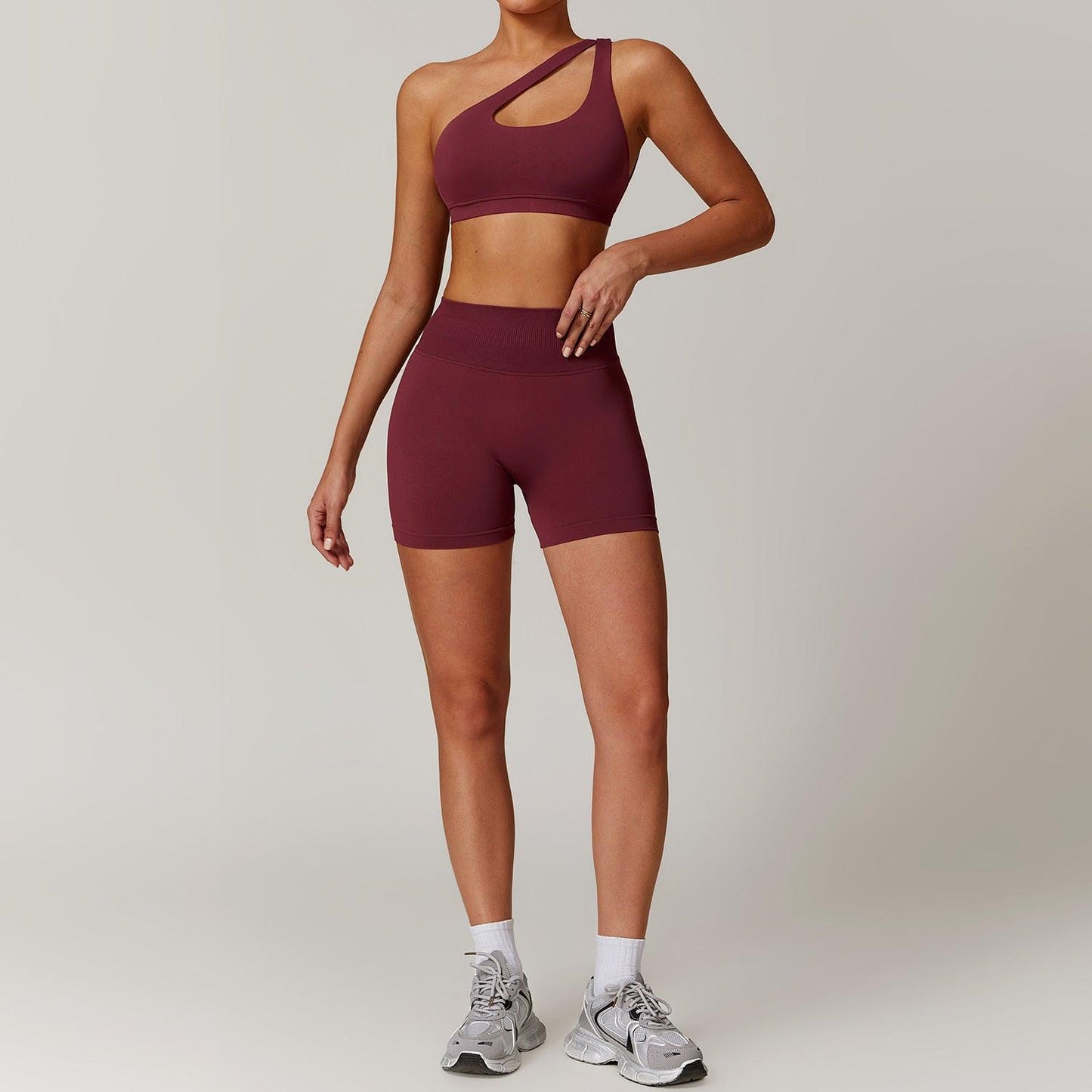 Slant Shoulder Bra + High-Waisted Shorts Yoga Set | Country Girl Fitness Outfit - Country in My Heart