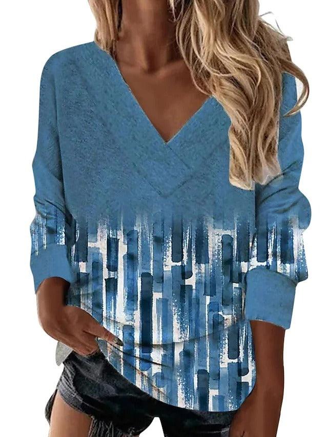 Boho Western V-Neck Long Sleeved Top – Stylish Cowgirl Fashion with Geometric Patterns - Country in My Heart