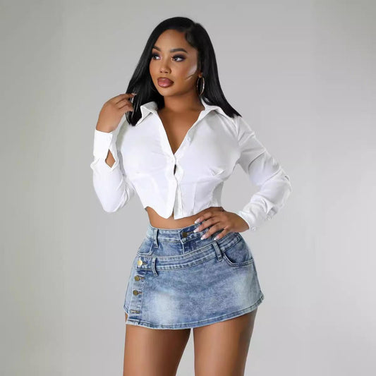 Denim Half Skirt Button-Up Shorts for Country Girls and Bartenders - Country in My Heart