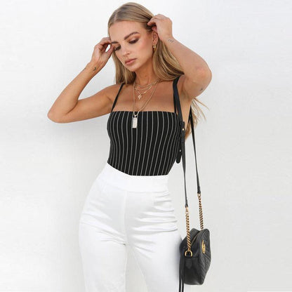 Stripes & Straps Bodysuit | Sexy Club Wear with Spaghetti Straps - Country in My Heart