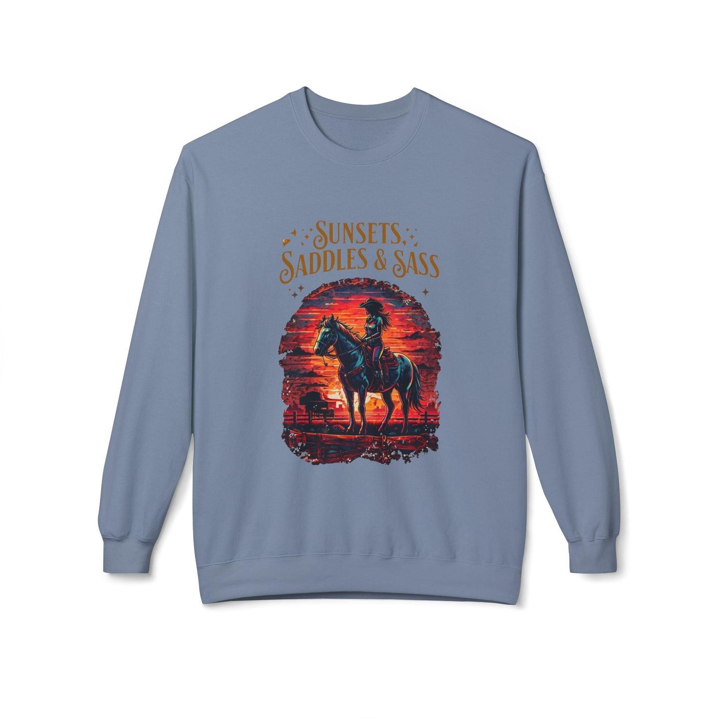 Sunsets Saddles and Sass Softstyle Fleece Crewneck Sweatshirt - Country in My Heart