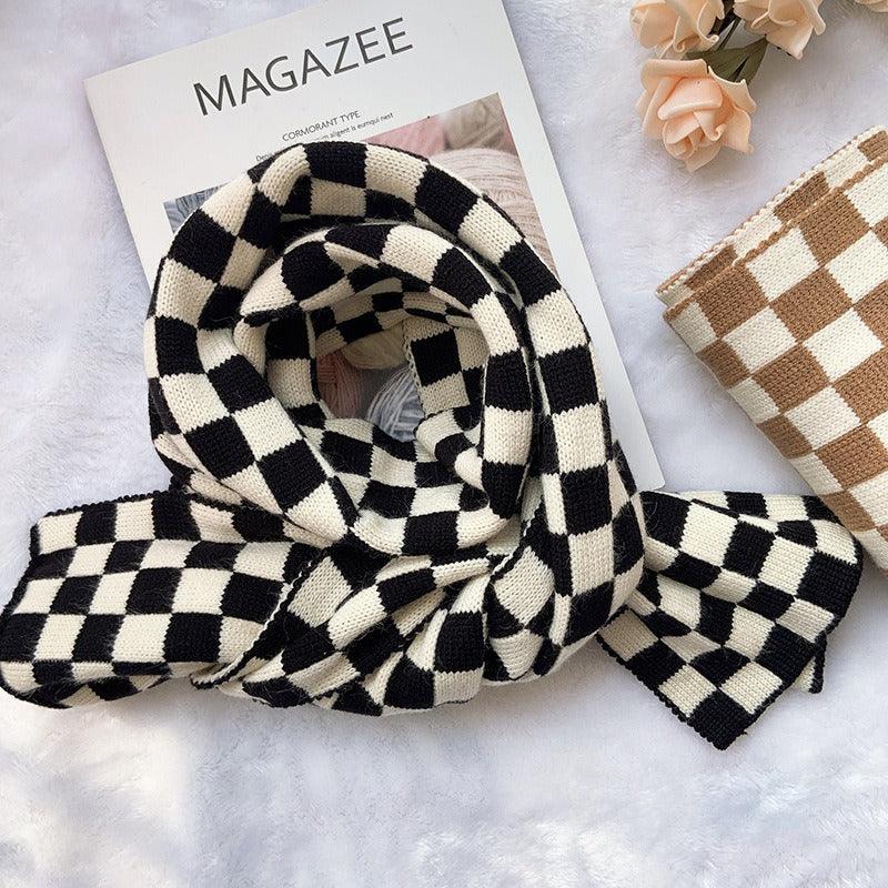 Cowgirl Chic Checkerboard Knitted Scarf – Stylish Winter Accessory for Cowgirls - Country in My Heart