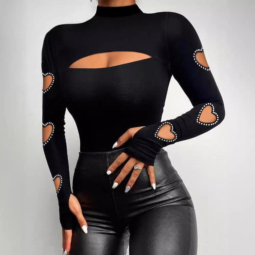 Heart Cutout Beaded Long-Sleeve Top | Sexy Country Chic Fashion for Women - Country in My Heart