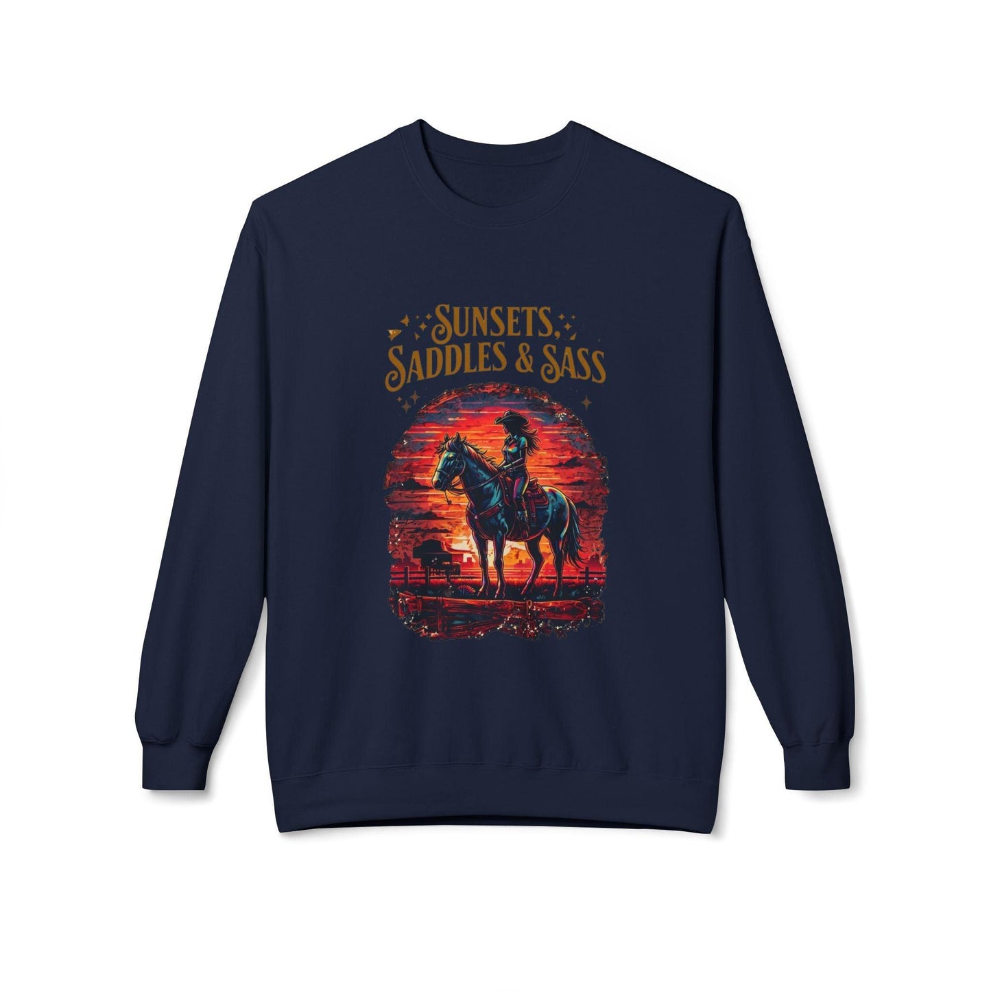 Sunsets Saddles and Sass Softstyle Fleece Crewneck Sweatshirt - Country in My Heart