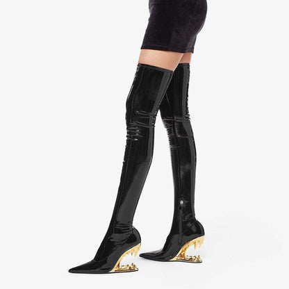 Limited Edition Teeth Shaped High Heels Knee-Length Boots | Paris Fashion - Country in My Heart