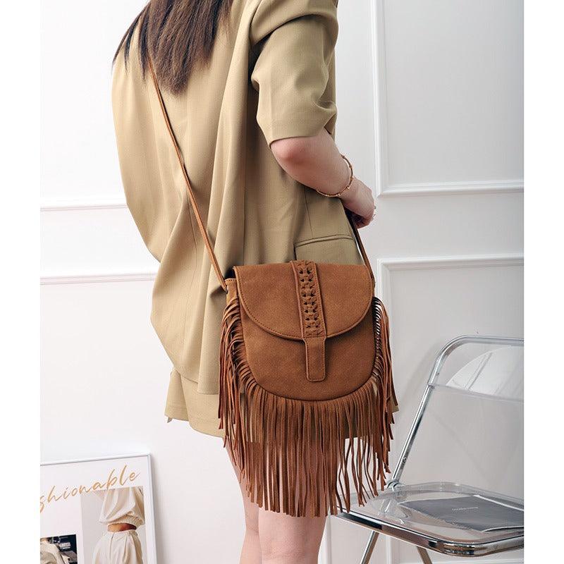 Dakota Tasseled Boho Leather Bag - Trendy Large Tassel Shoulder Bag - Country in My Heart