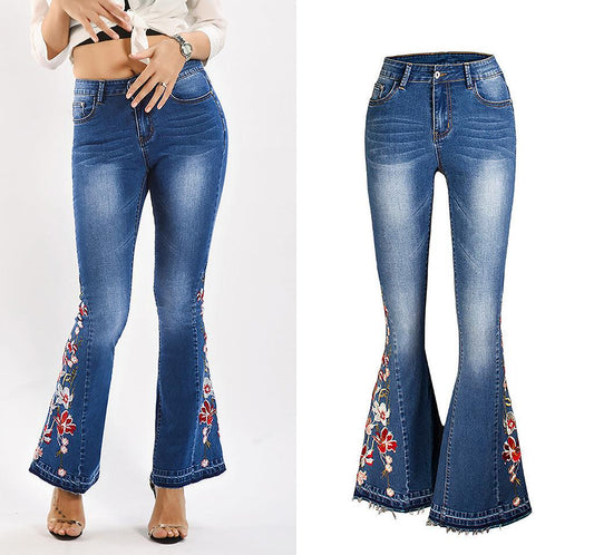 Flared Leg Embroidered Denim Jeans | Cowgirl Style with a Floral Touch - Country in My Heart