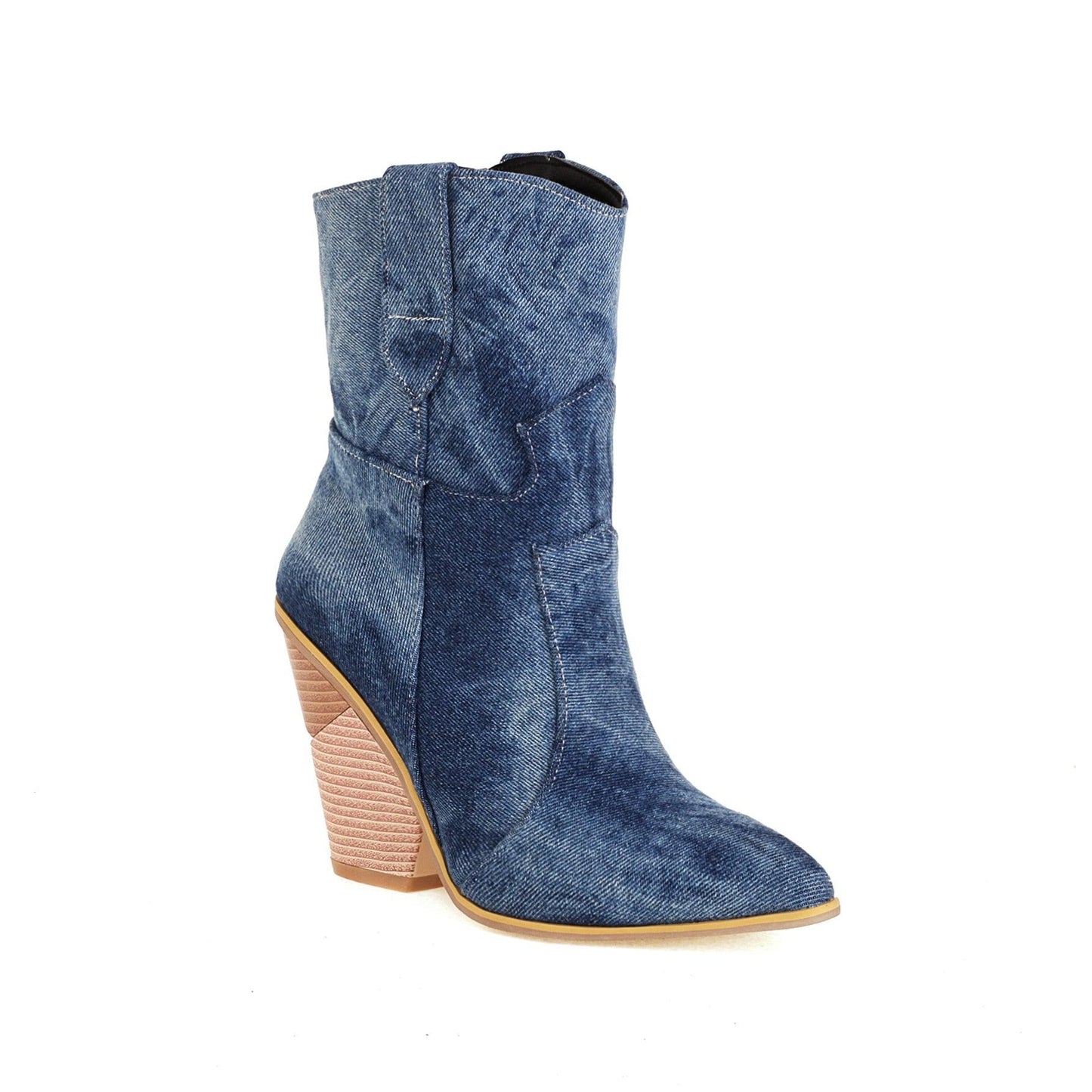 Cowgirl Chic High Heel Ankle Boots - Trendy Denim and Leather Boots for Women - Country in My Heart