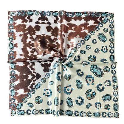 Western Style Cow Pattern Turquoise Scarf – Elegant Cowgirl Accessory - Country in My Heart