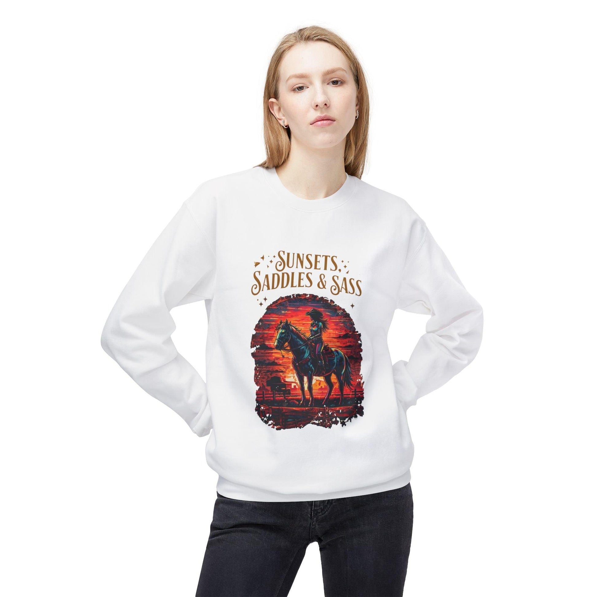 Sunsets Saddles and Sass Softstyle Fleece Crewneck Sweatshirt - Country in My Heart